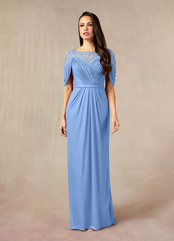 Steel Blue Sheath Pleated Stretch Satin Dress main image 0