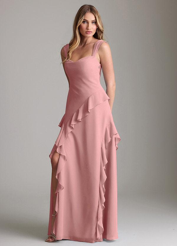 Azazie Sloane Bridesmaid Dresses Dusty Rose A-Line Sweetheart Neckline Chiffon Dress image1