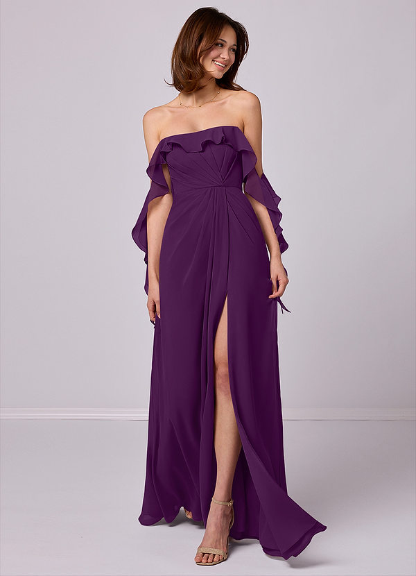 Barbie ♥ Azazie Bridesmaid Dresses Grape A-Line Off the Shoulder Chiffon Convertible Dress image1