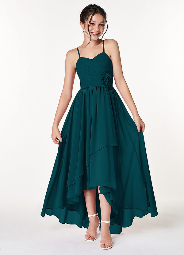 Azazie Catalina Junior Pine A-Line Ruched Chiffon Dress image1