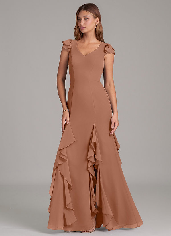 Azazie Nessa Bruidsmeisjes Jurken Jurk van Chiffon met A-Lijn Bronzeertint image1