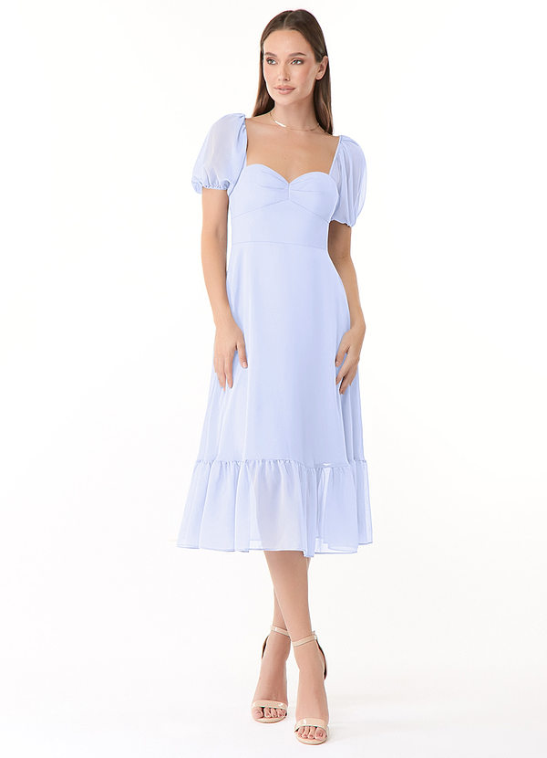 Azazie Baby Bridesmaid Dresses A-Line Sweetheart Ruched Chiffon Tea-Length Dress image1