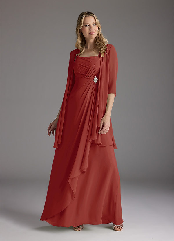 Azazie Weisz Brautmutterkleider A-Linie Quadratischer Ausschnitt Gefaltet Chiffon Kleid Terrakotta image1