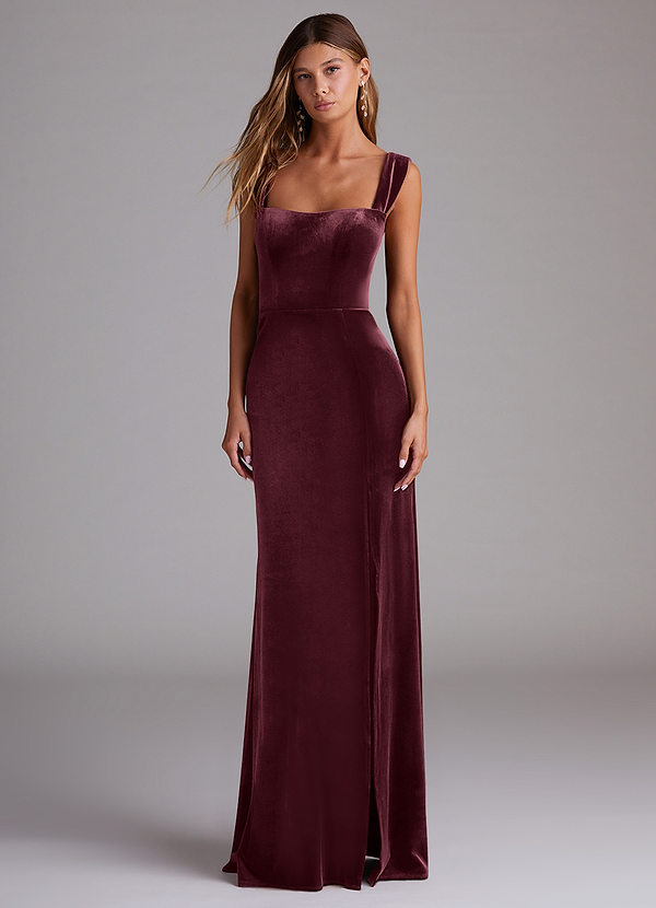 Azazie Junia Vestidos Dama de Honor Vestido de Frambuesa de terciopelo de Corte Recto Convertible con Vestidos sin tirantes image1