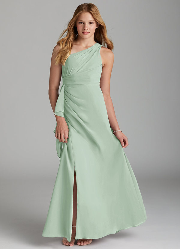 Azazie Maive Junior Agave A-Line Pleated Chiffon Dress image1
