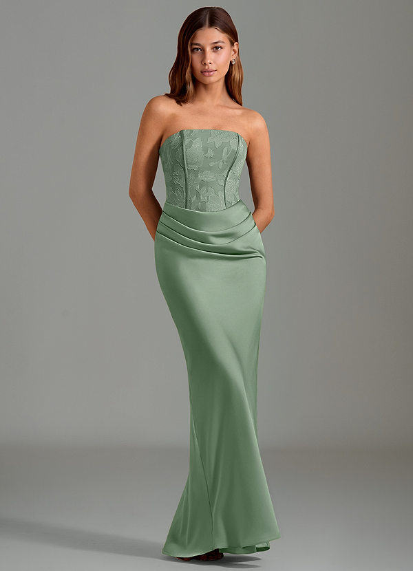 Azazie Emilia Brautjungfernkleider Meerjungfrau-Linie Schulterfrei Stretch-Satin Kleid Matcha image1