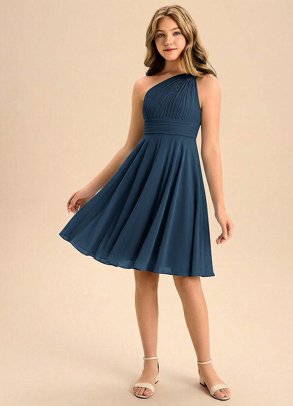 Azazie Charlize Junior Dark Navy A-Line Pleated Chiffon Dress image1