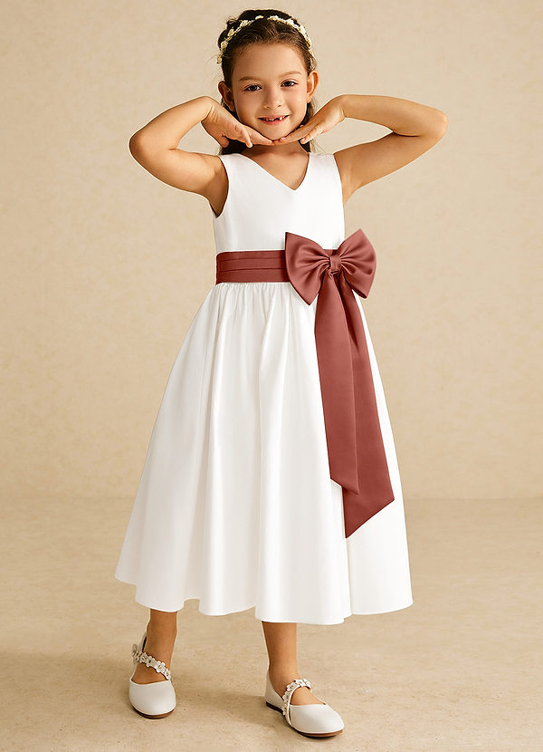 Azazie Darling Flower Girl Dresses Ivory Auburn A-Line Bow Cotton Dress image1