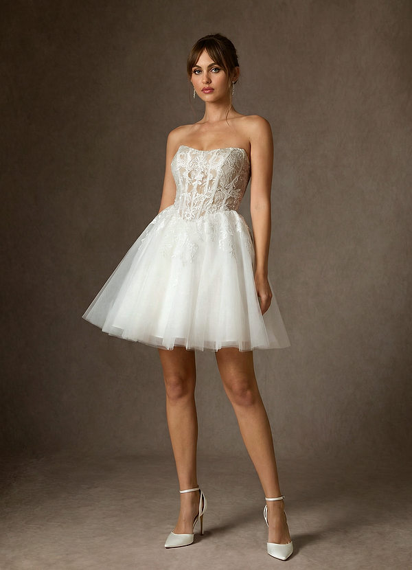 Azazie Anaiza Abiti da Sposa Abito Principessa in Pizzo Senza Cinturino Bianco Diamante Champagne image1