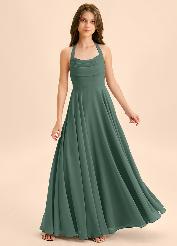 Azazie Kady Junior Sea Moss A-Line Sweetheart Neckline Chiffon Dress image1