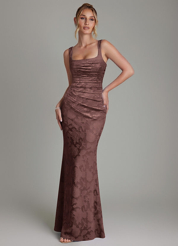 Azazie Agustina Brautjungfernkleider Meerjungfrau-Linie Korsett Blumen-Burnout Kleid Espresso image1