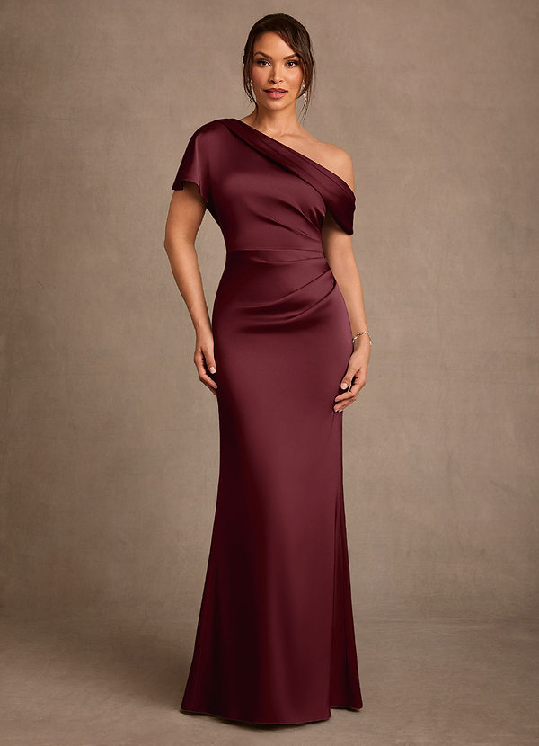 Azazie Rutha Mother of the Brides Dresses Cabernet Sheath One Shoulder Stretch Satin Dress image1