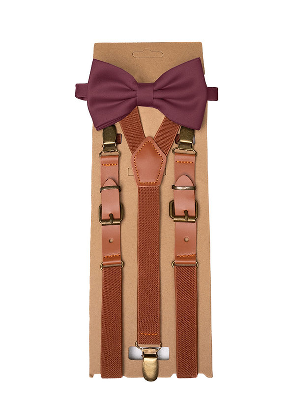 front Matching Matte Satin Pre-Tied Bow Tie & Suspenders Set