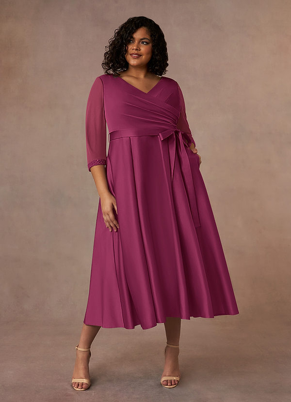 Azazie Maritza Vestidos de Madre de la Novia Vestido de Mora de Satin Mate de Corte En A con Plisado image1