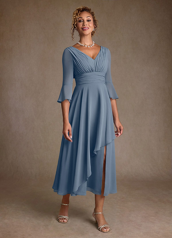 Azazie Aerynne Suknie dla Matki Panny Młodej Linia A Pofałdowany Szyfon Długość herbaty Sukienka image1