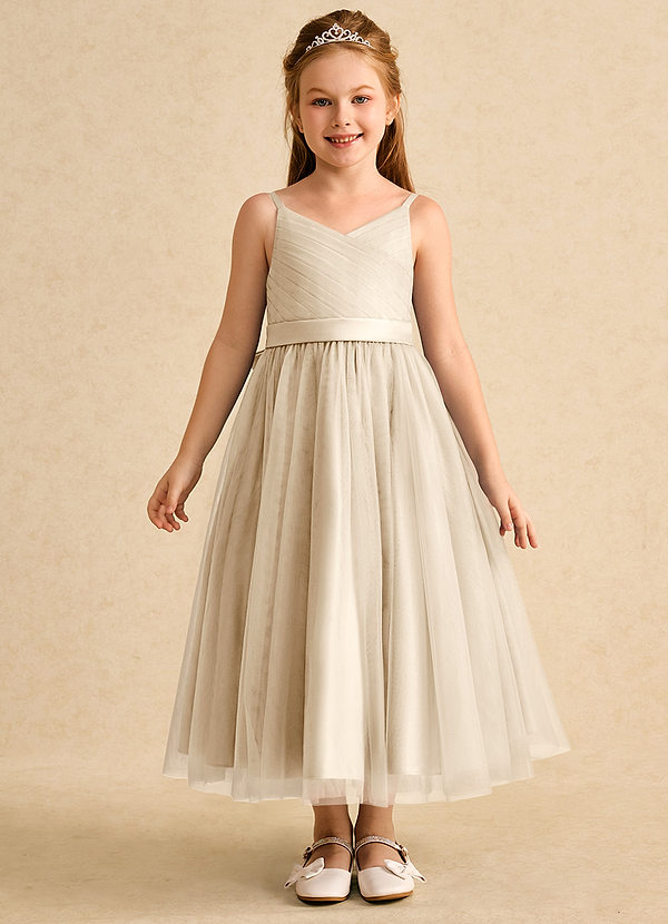 Azazie Patootie Vestidos de Niña de Flores Vestido de Champán de Tul de Corte En A con Tirante Espagueti image1