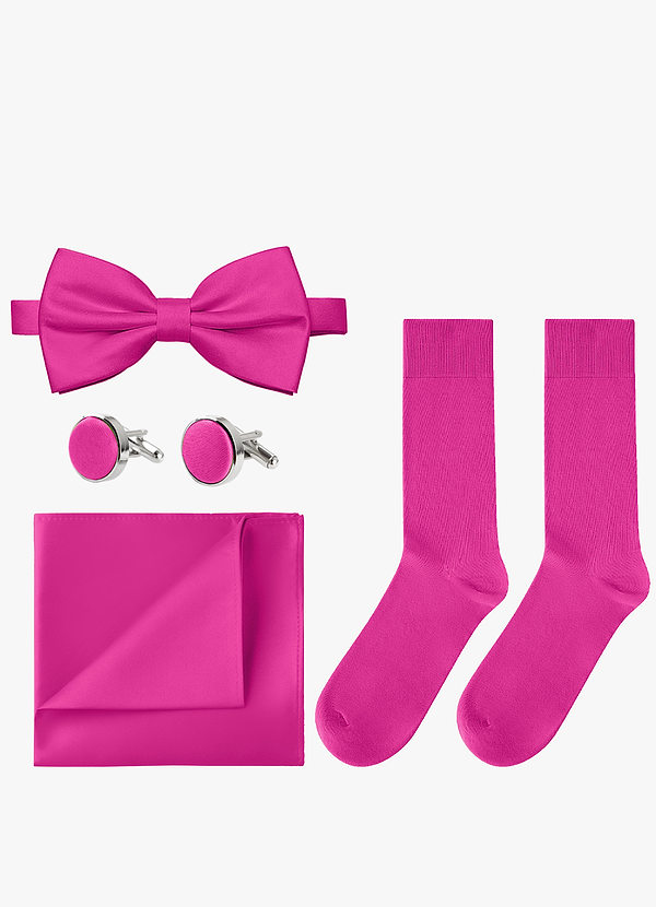 front Passendes Set aus Fliege, Einstecktuch, Manschettenknöpfen und Socken