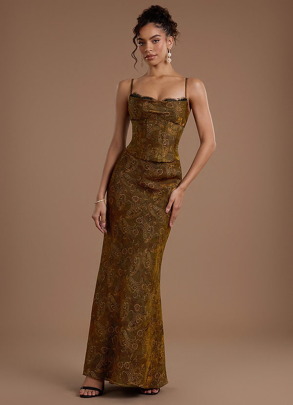 Reya Mocha Paisley Maxi Dress | Azazie