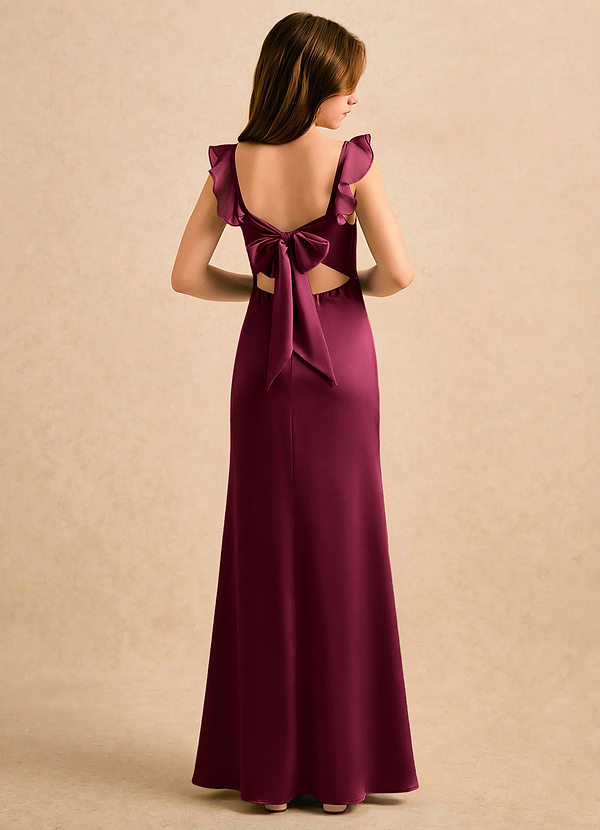 Azazie Novalie Girls Formal Flower Girl Dresses Burgundy Mermaid Bow Stretch Satin Dress image1