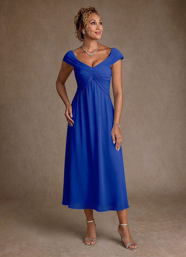 Azazie Mirta Suknie dla Matki Panny Młodej Linia A Pofałdowany Kwiatowe wypalenie Długość herbaty Sukienka image1