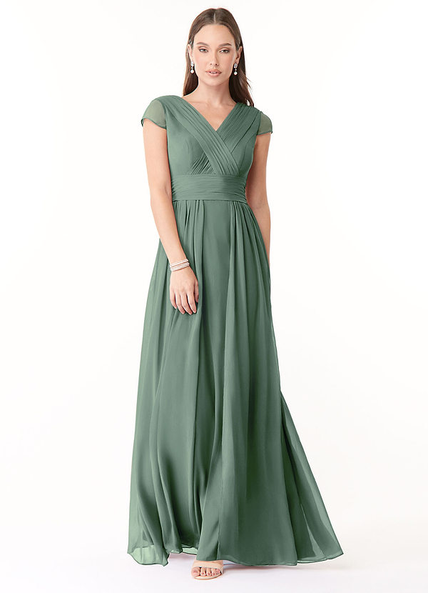Azazie Organa Bridesmaid Dresses Eucalyptus A-Line Pleated Chiffon Dress image1