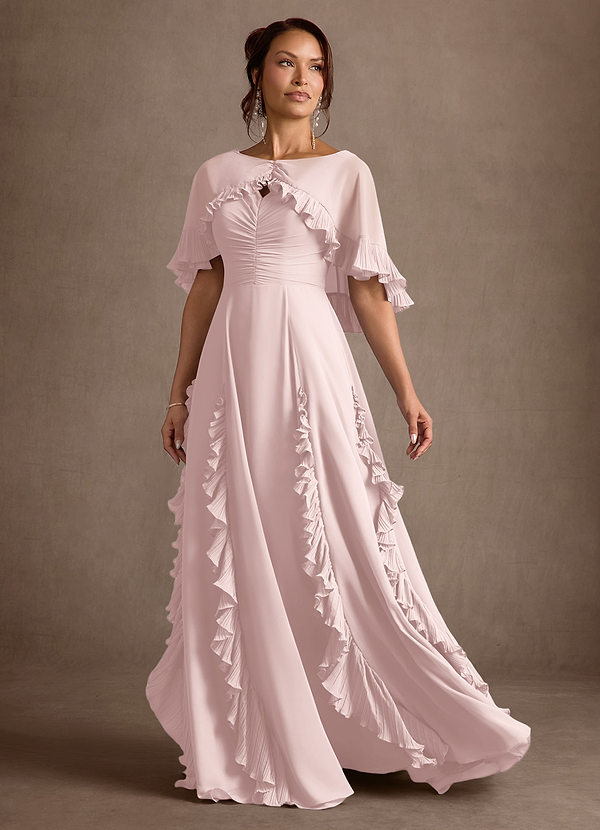 Azazie Darla Vestidos para la madre de la novia Vestido Rosa Rubor de Gasa de Corte en A con Drapeado image1