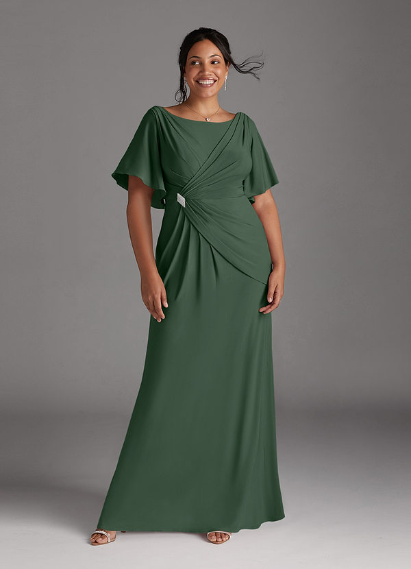 Azazie Louanne Mother of the Brides Dresses Eucalyptus Mermaid Boatneck Pleated Luxe Knit Dress image1