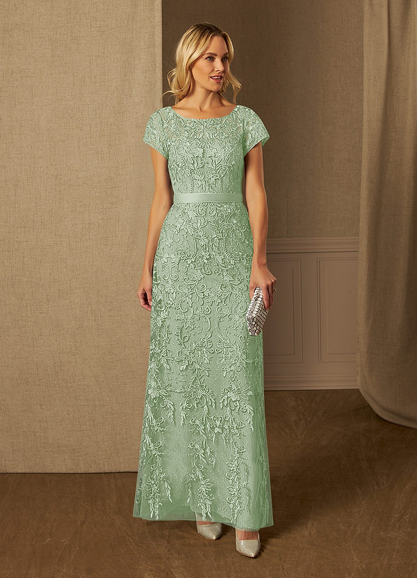 Azazie Dorit Mother of the Brides Dresses Dusty Sage Sheath Scoop Lace Dress image1