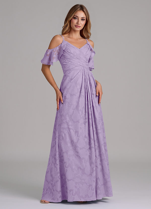 Azazie Dakota Brudtärneklänningar Klä av A-Linje i Blommig Utbrändhet Av axeln Lila image1