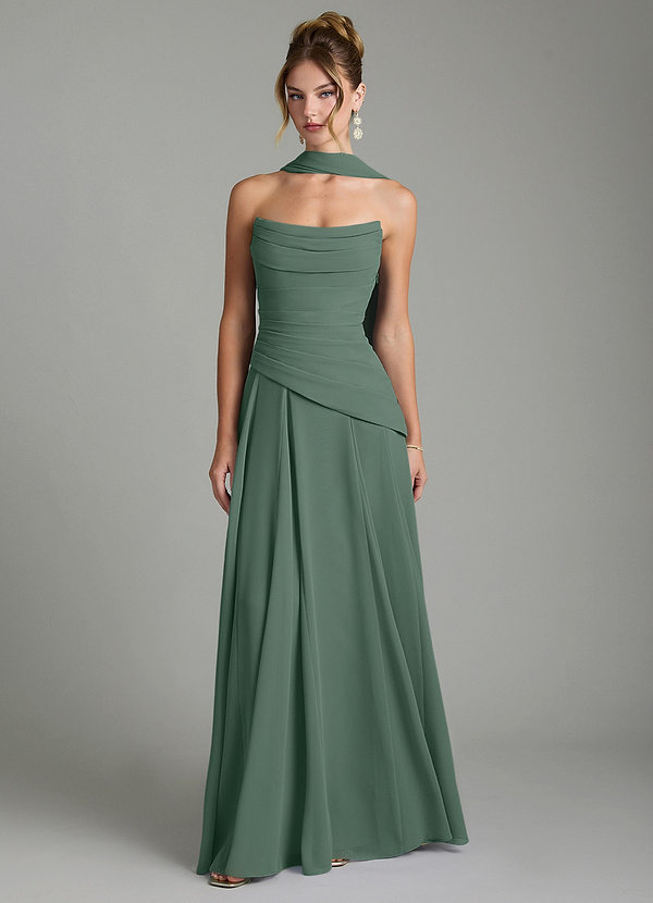 Azazie Gabriela Brautjungfernkleider A-Linie Korsett Chiffon Kleid Eukalyptus image1