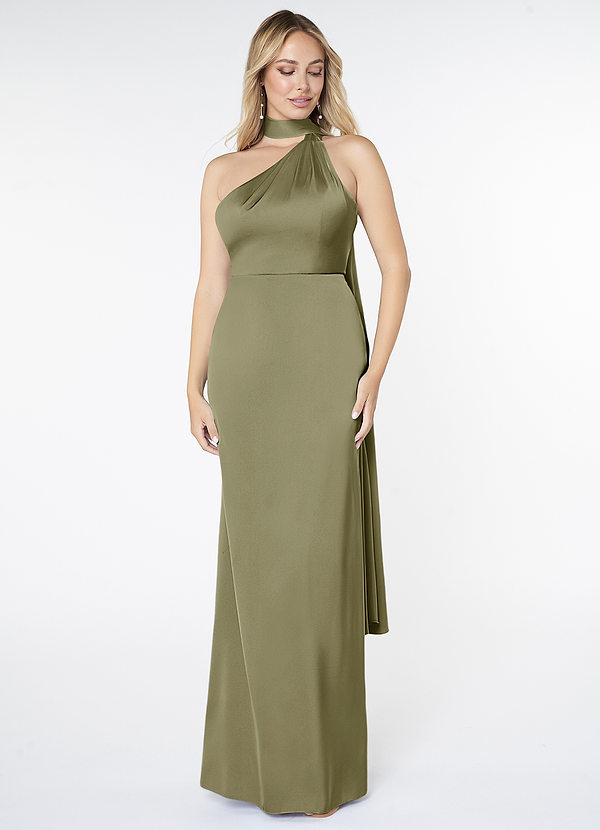 Azazie Kaylani Bridesmaid Dresses Pistachio Mermaid High Neck Stretch Satin Dress image1