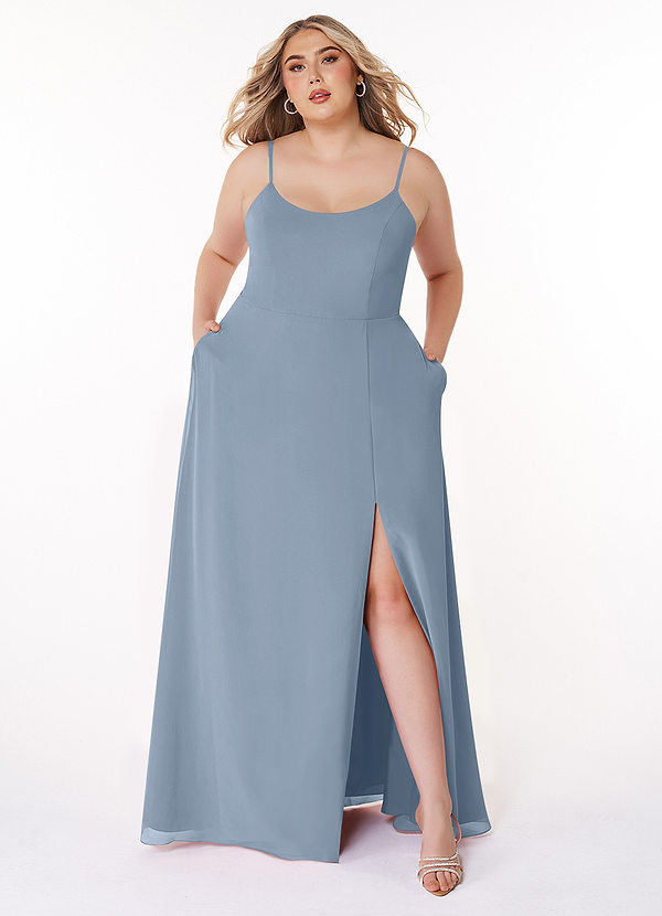 Azazie Moira Bridesmaid Dresses Dusty Blue A-Line Scoop Chiffon Dress image1