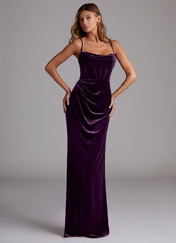 Azazie Mai Bridesmaid Dresses Grape Sheath Sweetheart Neckline Velvet Dress image1
