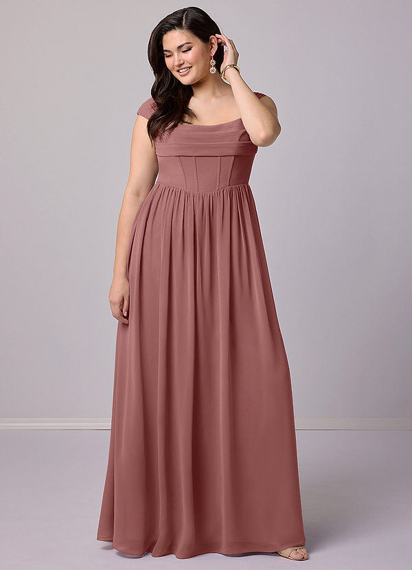 Barbie ♥ Azazie Vestidos Dama de Honor Vestido de Rosa Del Desierto de Gasa de Corte en A con Corsé image1