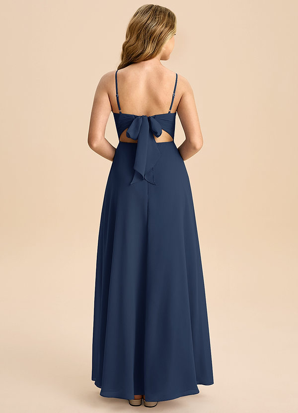 Azazie Shale Junior Robe Trapèze en Mousseline de soie Arc Bleu Marine Foncé image1