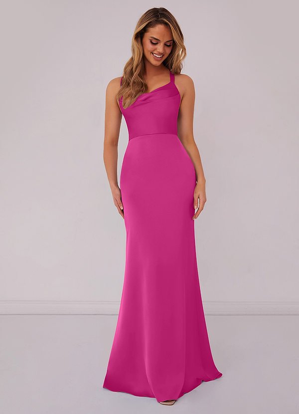 Barbie ♥ Azazie Bridesmaid Dresses Fuchsia Mermaid Pleated Stretch Satin Dress image1