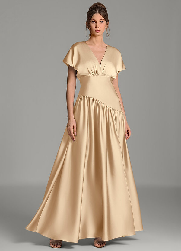 Azazie Alysse Brudtärneklänningar Klänning av A-linje i Stretch Satin Champagne image1