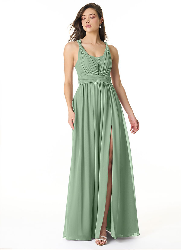 Azazie Olani Bridesmaid Dresses Matcha A-Line Off the Shoulder Chiffon Convertible Dress image1