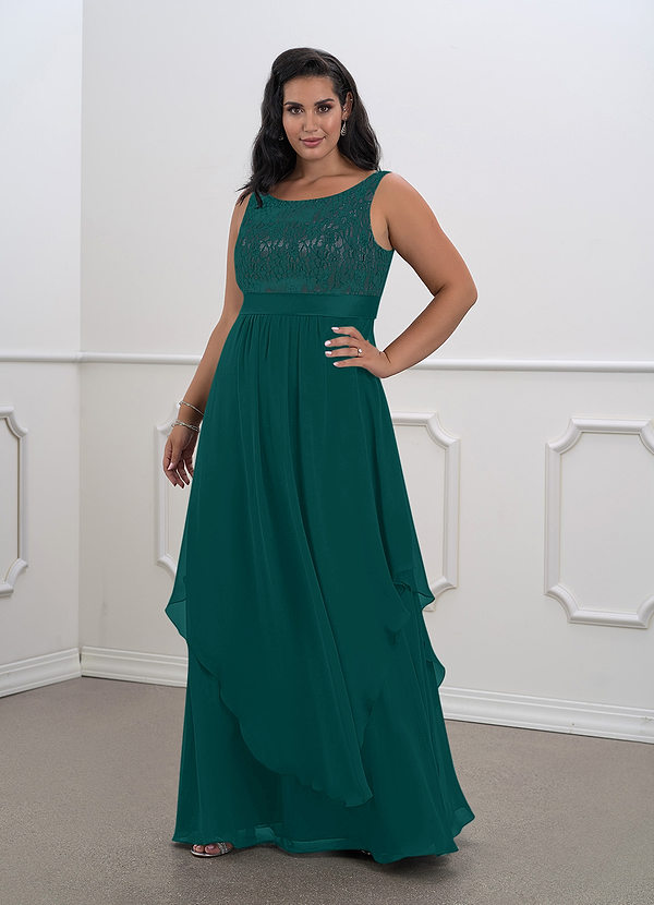 Azazie Xella Mother of the Brides Dresses Peacock A-Line Lace Chiffon Dress image1