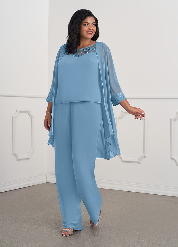 Azazie Maura Mother of the Brides Dresses Steel Blue Jumpsuit/Pantsuit Sequins Chiffon Dress image1