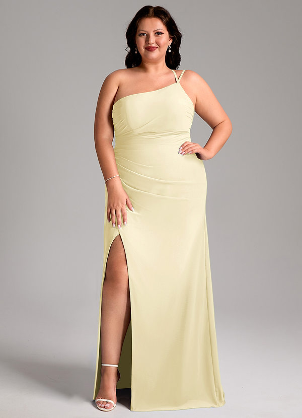 Azazie Eren Bridesmaid Dresses Lemon Sorbet Sheath One Shoulder Chiffon Dress image1