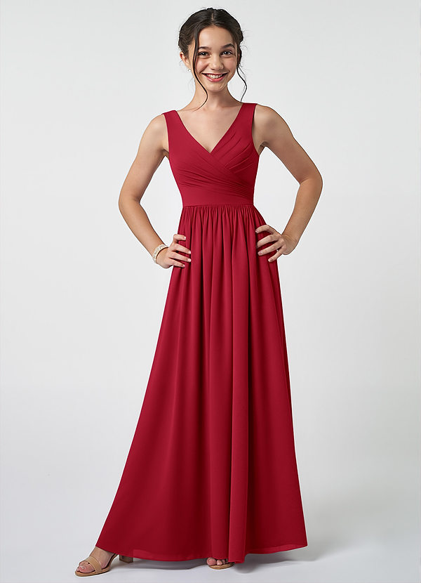 Azazie Keyla Junior Scarlet A-Line Pleated Chiffon Dress image1