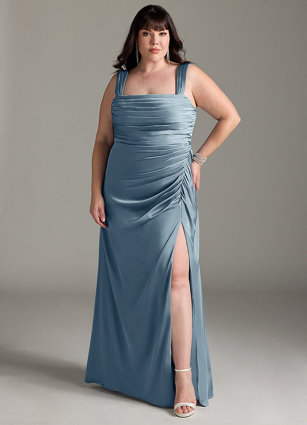 Azazie Jesaphine Brudtärneklänningar Klä av Tubklänning i Stretch Satin Rosett Dammblå image1