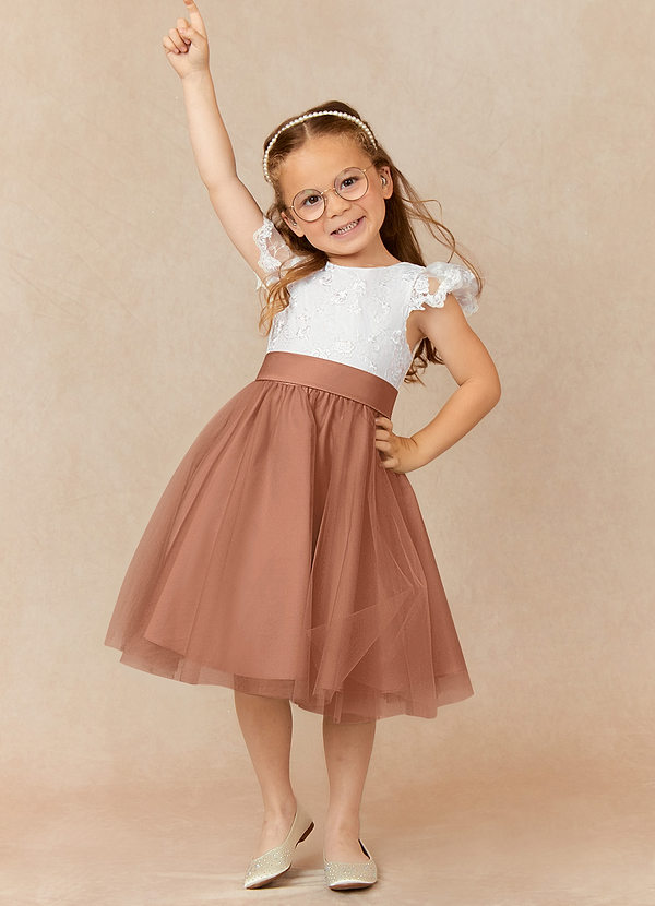 Azazie Vetty Flower Girl Dresses Ivory Bronzer A-Line Lace Tulle Dress image1