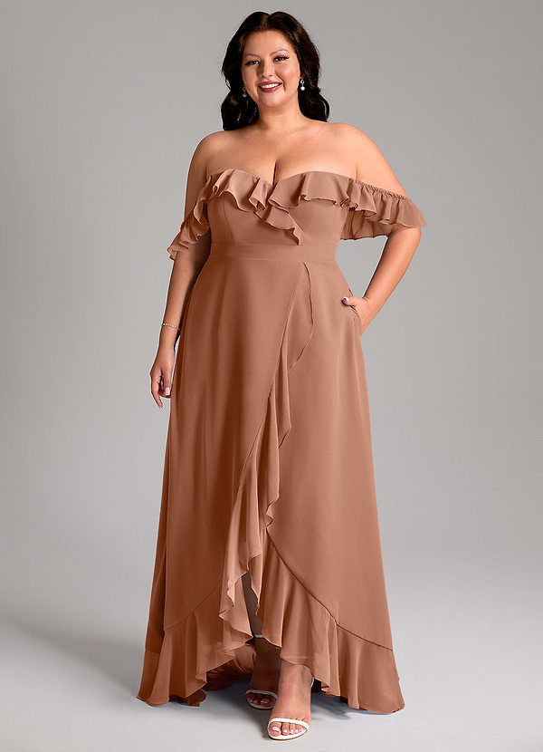 Azazie Lyra Brautjungfernkleider Wandelbar A-Linie Cabrio Chiffon Kleid Bronzer image1