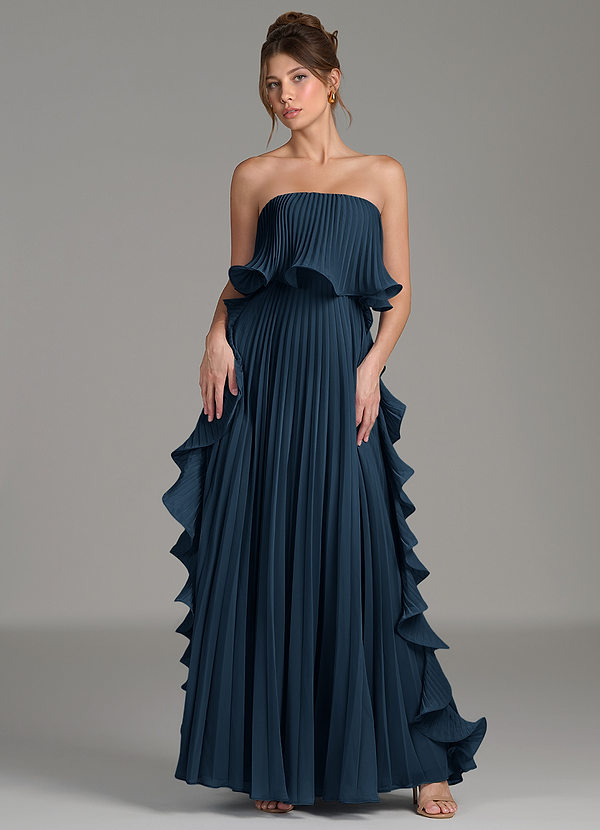 Azazie Alexia Bridesmaid Dresses Dark Navy A-Line Ruched Chiffon Dress image1
