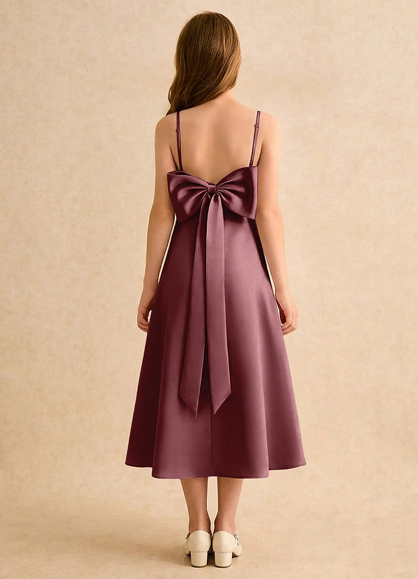 Azazie Jaella Girls Formal Sukienki dla dziewczynek sypiących kwiaty Linia A Pofałdowany Matowy satynowy Długość herbaty Sukienka image1