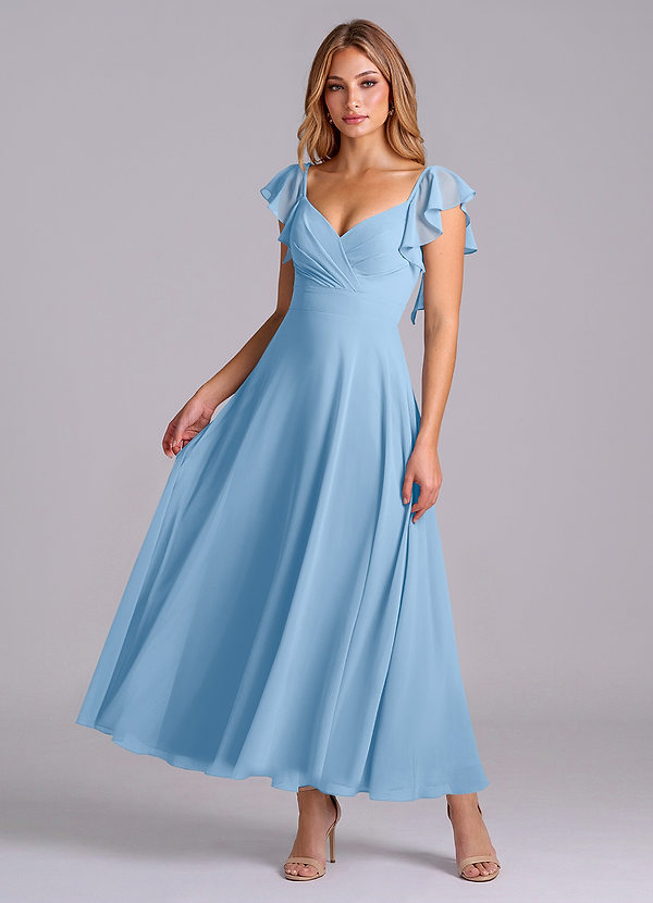 Azazie Leilani Brudtärneklänningar Klä av A-Linje i Chiffong Rynkad Puderblå image1