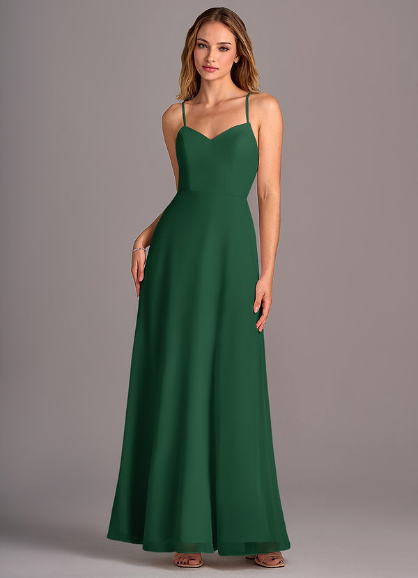 Azazie Mei Brautjungfernkleider A-Linie Chiffon Kleid Dunkelgrün image1