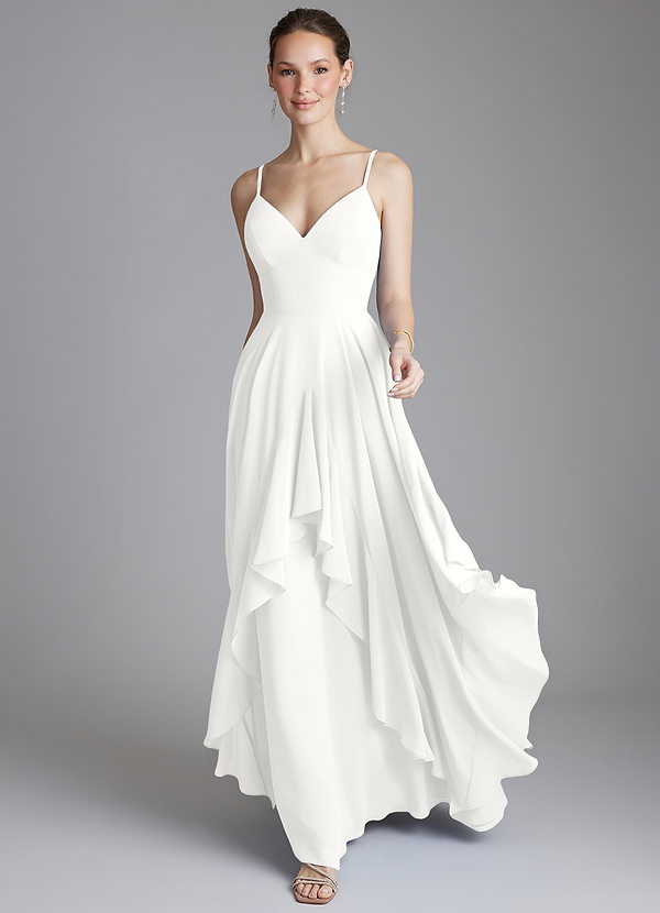 Azazie Zaina Brautjungfernkleider A-Linie Chiffon Kleid Weiß image1